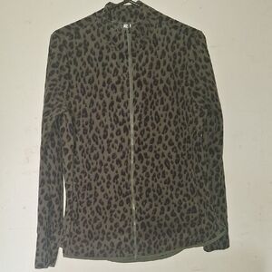 Old Navy Women's Olive Leopard Teddy Jacket